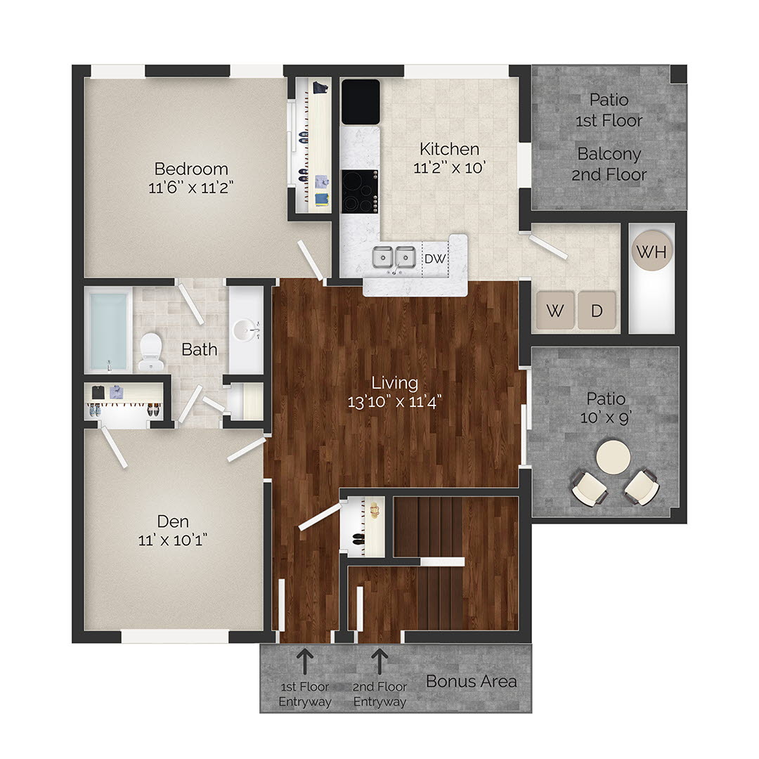 1 Bedroom w/Den Apartment